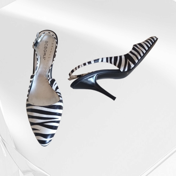 BCBGIRLS Zebra Stripe Leather Slingback Heel Pumps - Picture 8 of 16